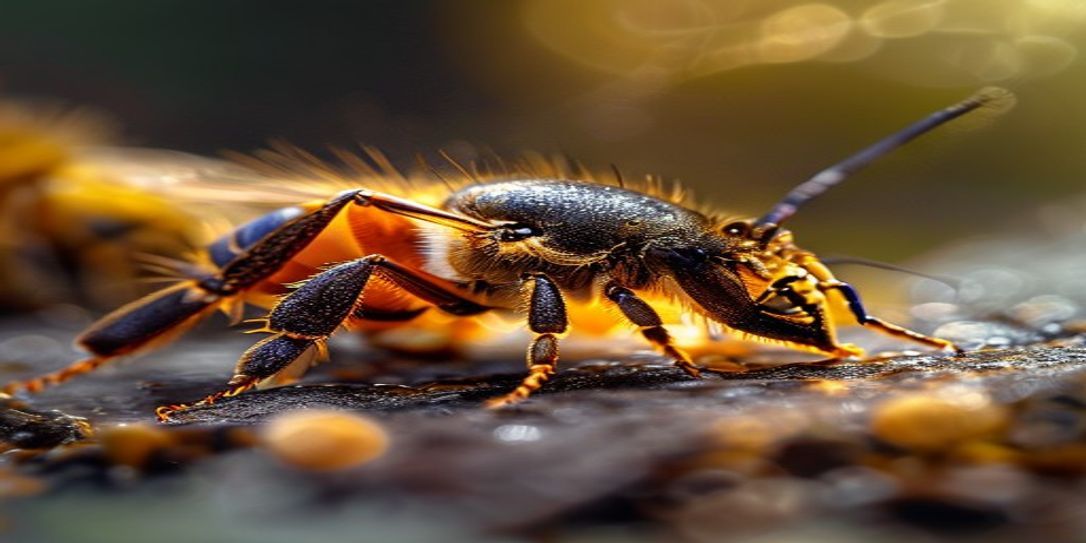 Varroa destructor mite on a honey bee in an Arkansas apiary