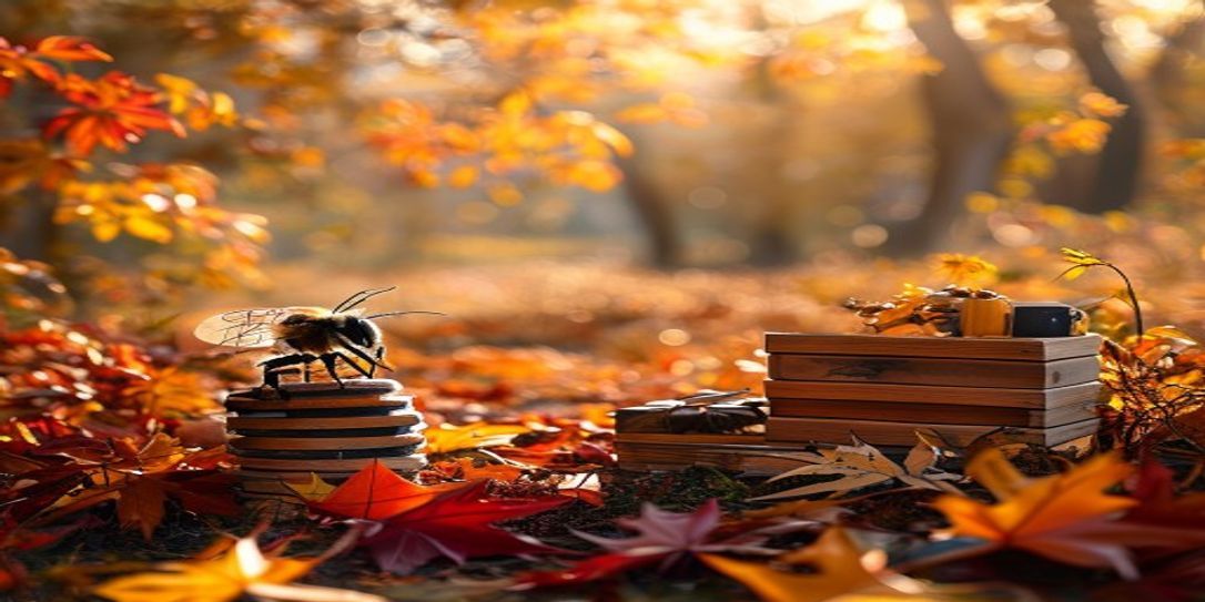 A winterized beehive in an Arkansas autumn landscape
