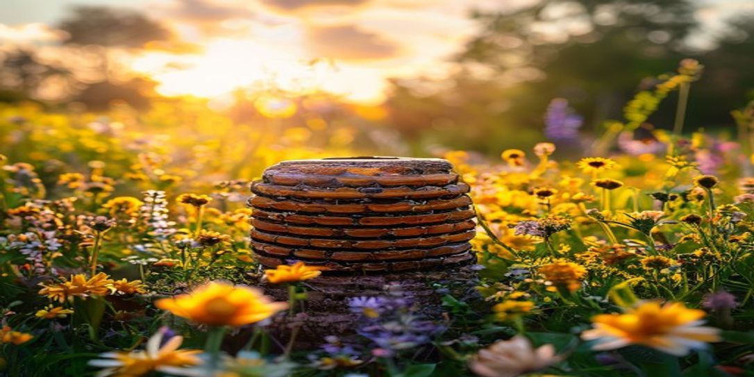A healthy honey bee colony in an Arkansas wildflower meadow.