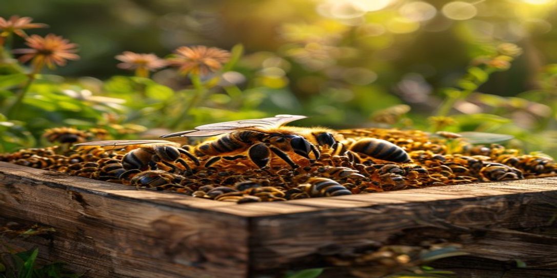A healthy honey bee nucleus colony in a wooden box ready for installation.