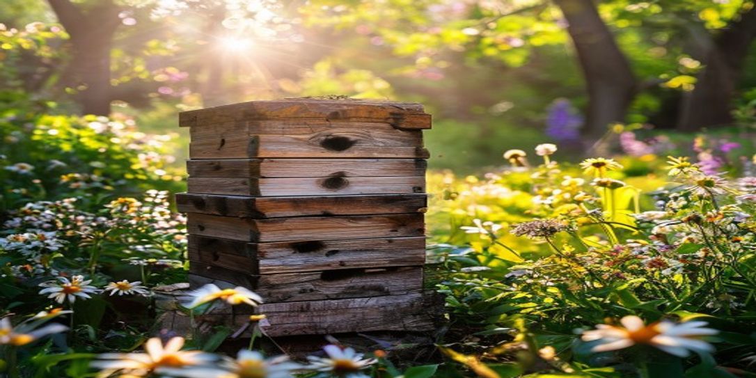 A healthy beehive in a blooming Arkansas backyard during the spring season