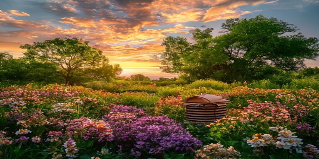 A healthy, thriving apiary in a lush Arkansas landscape.