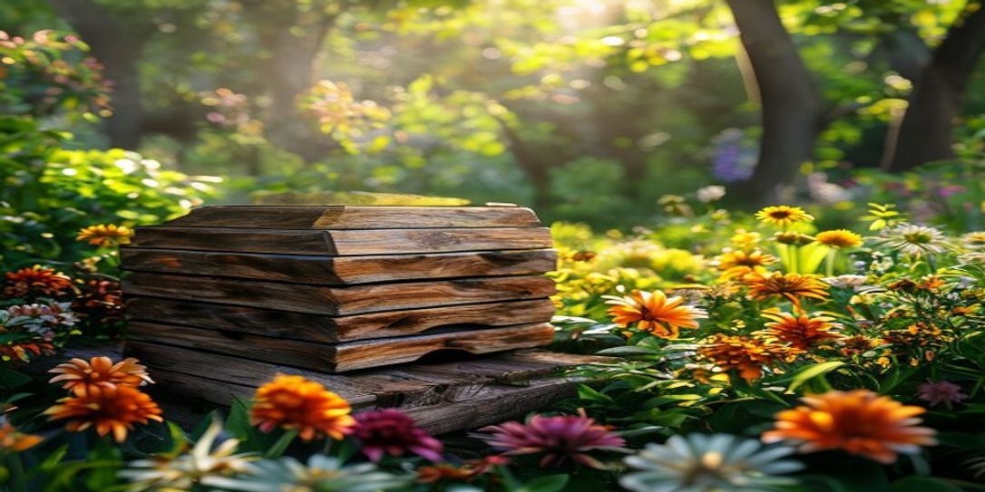 A healthy backyard beehive in a sunny Arkansas garden during spring
