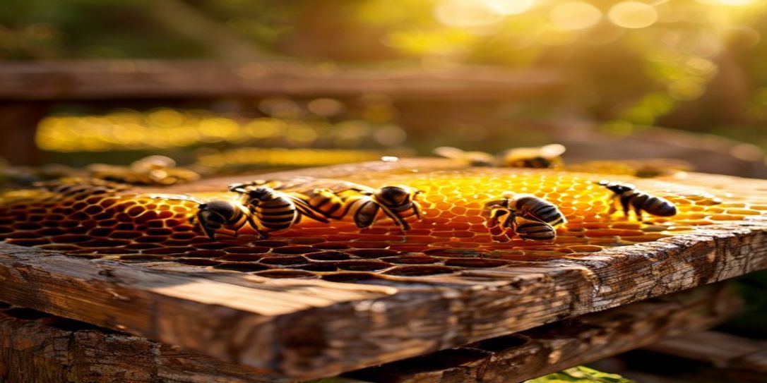 A healthy nucleus colony on frames in a professional apiary