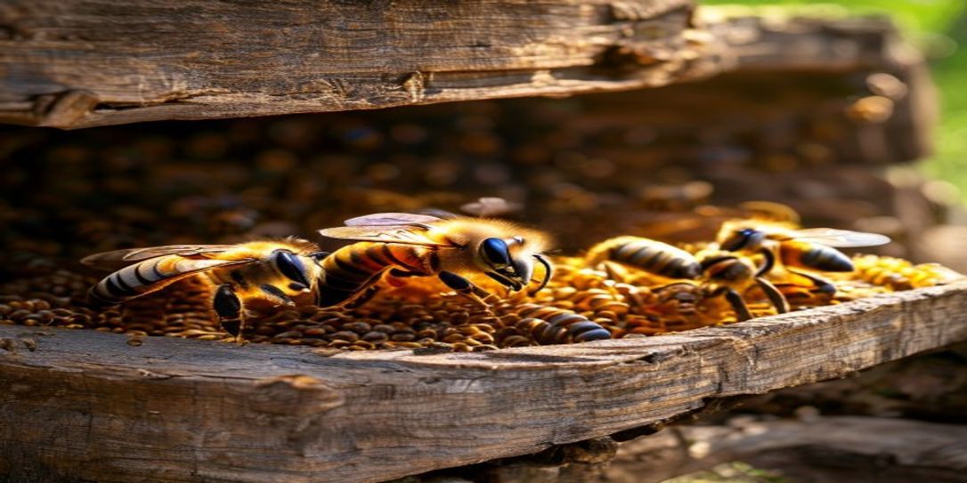 Close-up of a healthy honey bee nucleus colony with brood comb in an Arkansas apiary
