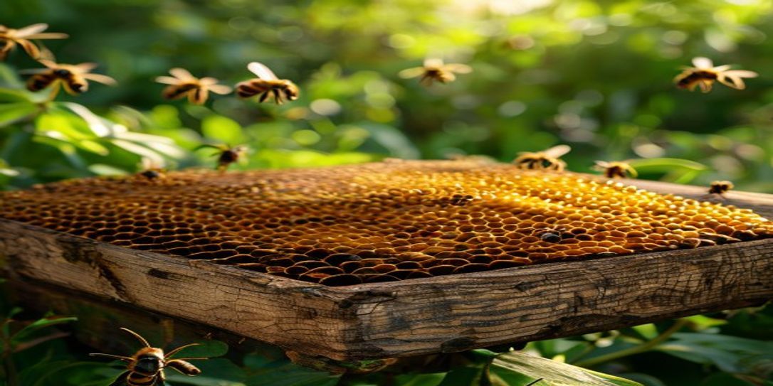 Honey bees on a frame in an Arkansas backyard apiary