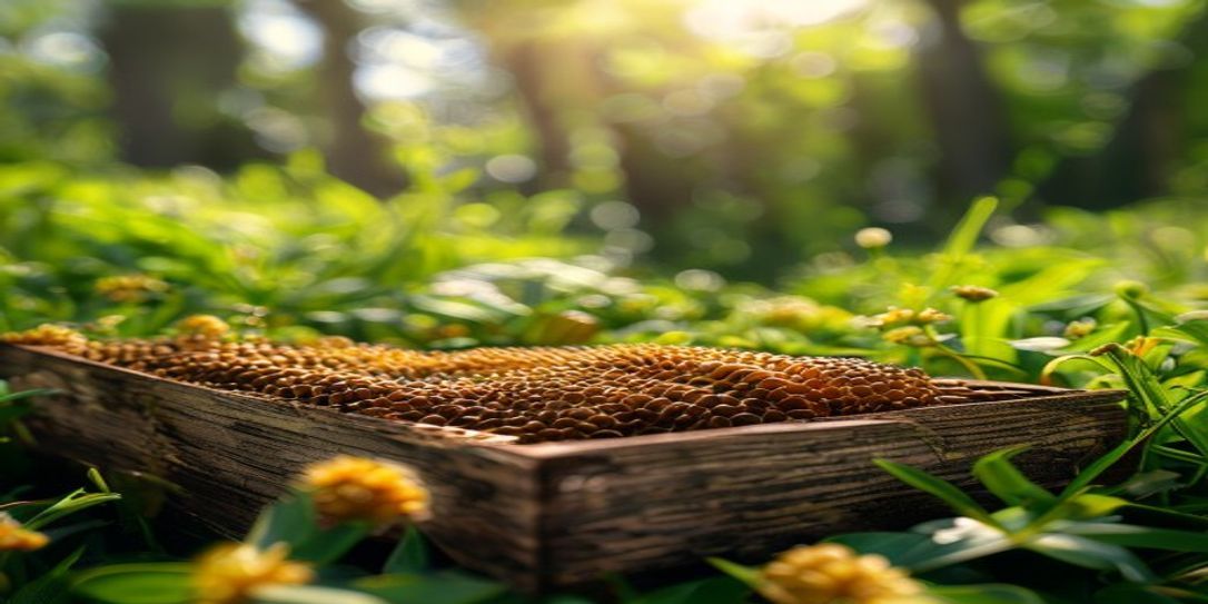 Honey bee nucleus colony in a wooden box during spring