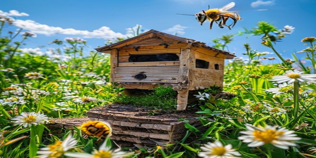 Honey bee hive in a spring Dallas-Fort Worth backyard