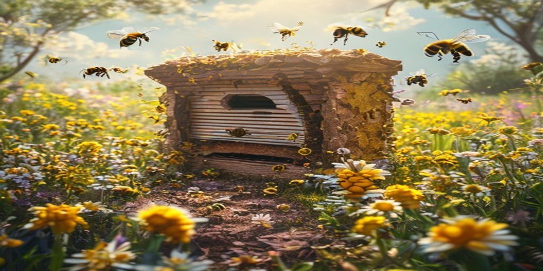 Successful beehive in a Texas spring meadow