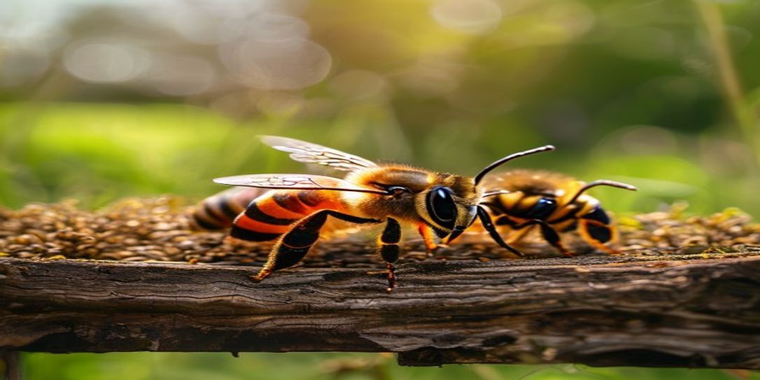 Close up of honey bees on a frame in a Central Texas beehive