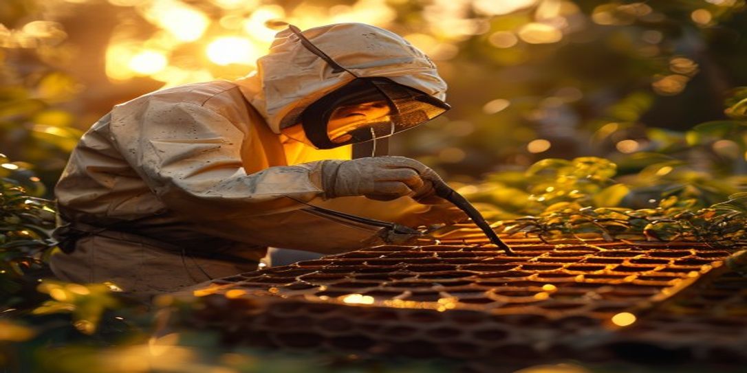 Professional beekeeper inspecting a hive for seasonal management