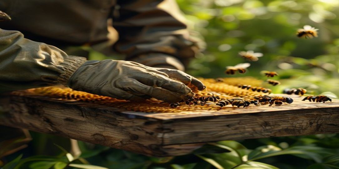 A beginner beekeeper conducting their first beehive inspection
