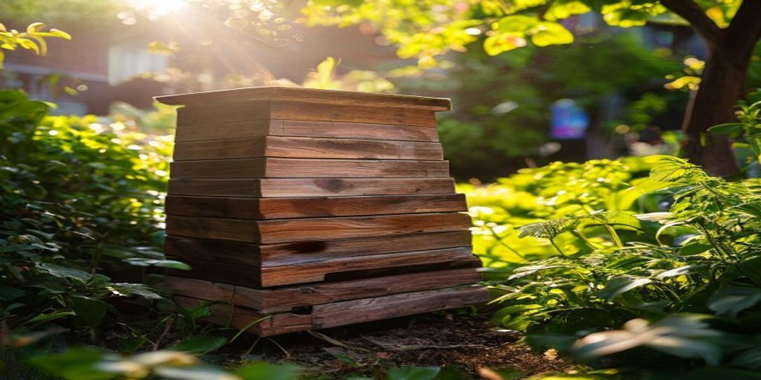 A durable beehive set up in a beautiful urban backyard garden