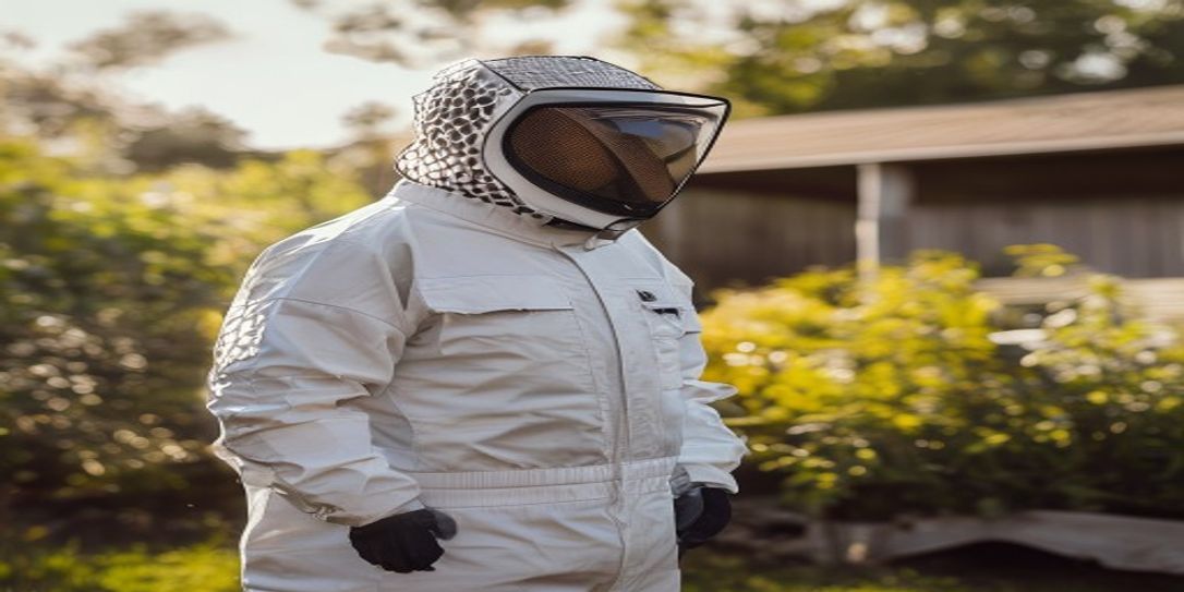 Professional beekeeper in a ventilated bee suit in an Arkansas apiary